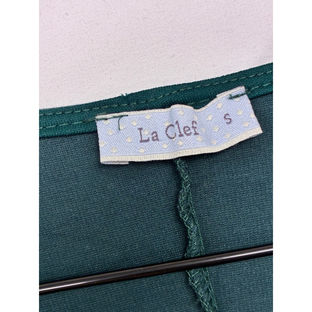 La Clef Workwear Midi Dress Dark Academia Pleated Waist Small Emerald Green